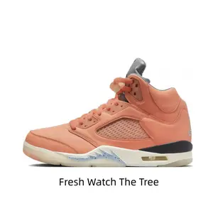 Full Peach Orange High Top Basketball Sneakers Matching Orange Laces Perforated Mesh Side Window Light Blue Speckled Jagged Overlays Cream Midsole Gold Air Cushion Window