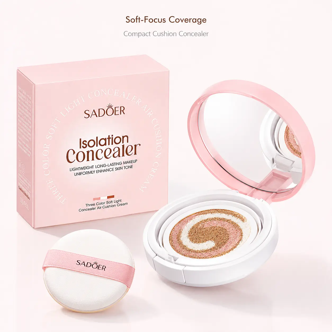 Portable Concealer Cushion Cream Compact, Easy-Blend 3-Color Makeup, Quick Touch-Up Solution, Includes Mirror & Puff