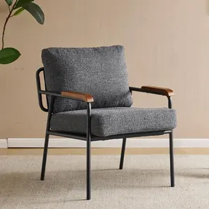 VINGLI Accent Chair, Mid-Century Modern Armchiar Small Space, Comfy Upholstered Leisure Chair with Wood Arms for Bedroom,Living Room,Reading Room