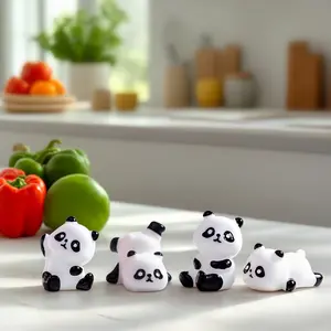 Cute Resin Panda Decor Set, 4pcs Miniature Panda Figurines for Desk Bookshelf Car Planter Fairy Garden, Essential for Panda Lovers Home Decor Ornaments