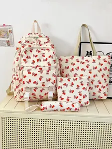 2026 New Cherry Floral Large Capacity Versatile Backpack Set, Casual Waterproof Student Bag, Tote Bag, Crossbody Bag, Small Bags Four Piece