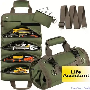 Durable Canvas Tool Bag, Multi-Functional Handheld Utility Organizer, Roll-Up Tool Pouch for Carpenters, Electricians, DIY Projects, Home Repair, Workshop, Portable and Spacious