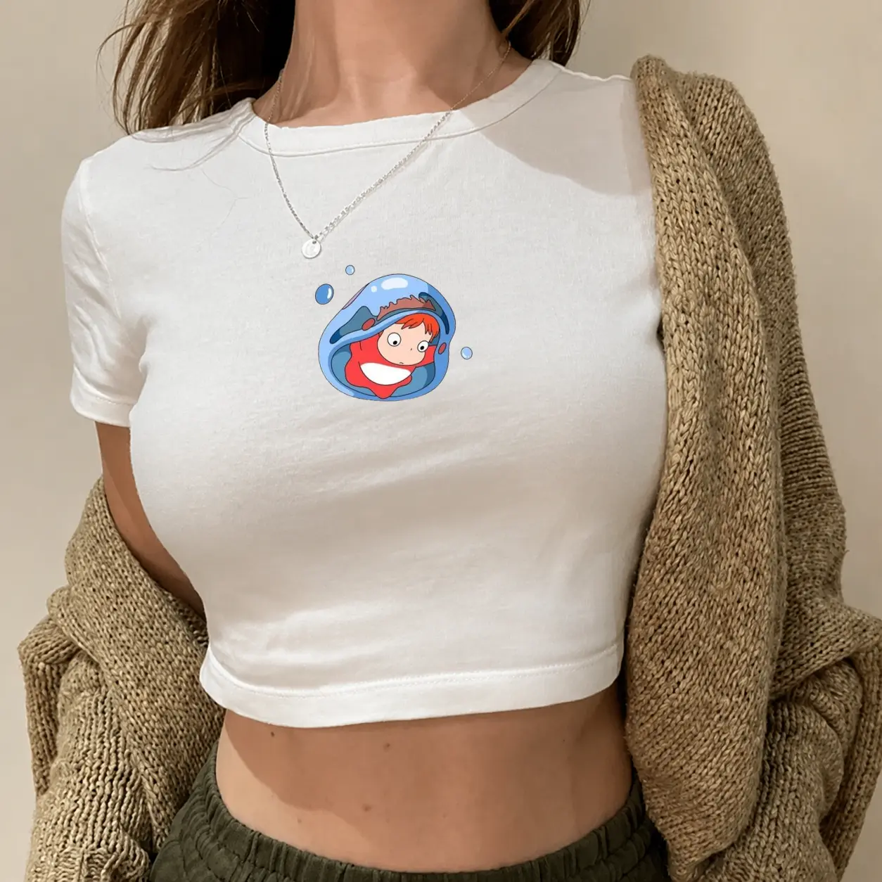 Ponyo Baby Tee, Ponyo on the Cliff Shirt, Studio Ghibli Tee, Ghibli Fan Shirt, Y2K Tee, Kawaii Tee, Trendy Shirt, Gift for Women