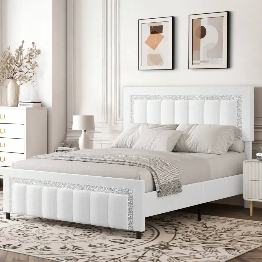 Twin/ Full/ Queen    Headboard, Velvet Upholstered     Vertical Channel Tufted Headboard And Footboard, Soft    Diamond Headboard, No Box Spring Needed, Easy Assembly, bed king size Frame with Gingham Daybed Trundle Double Floor Door