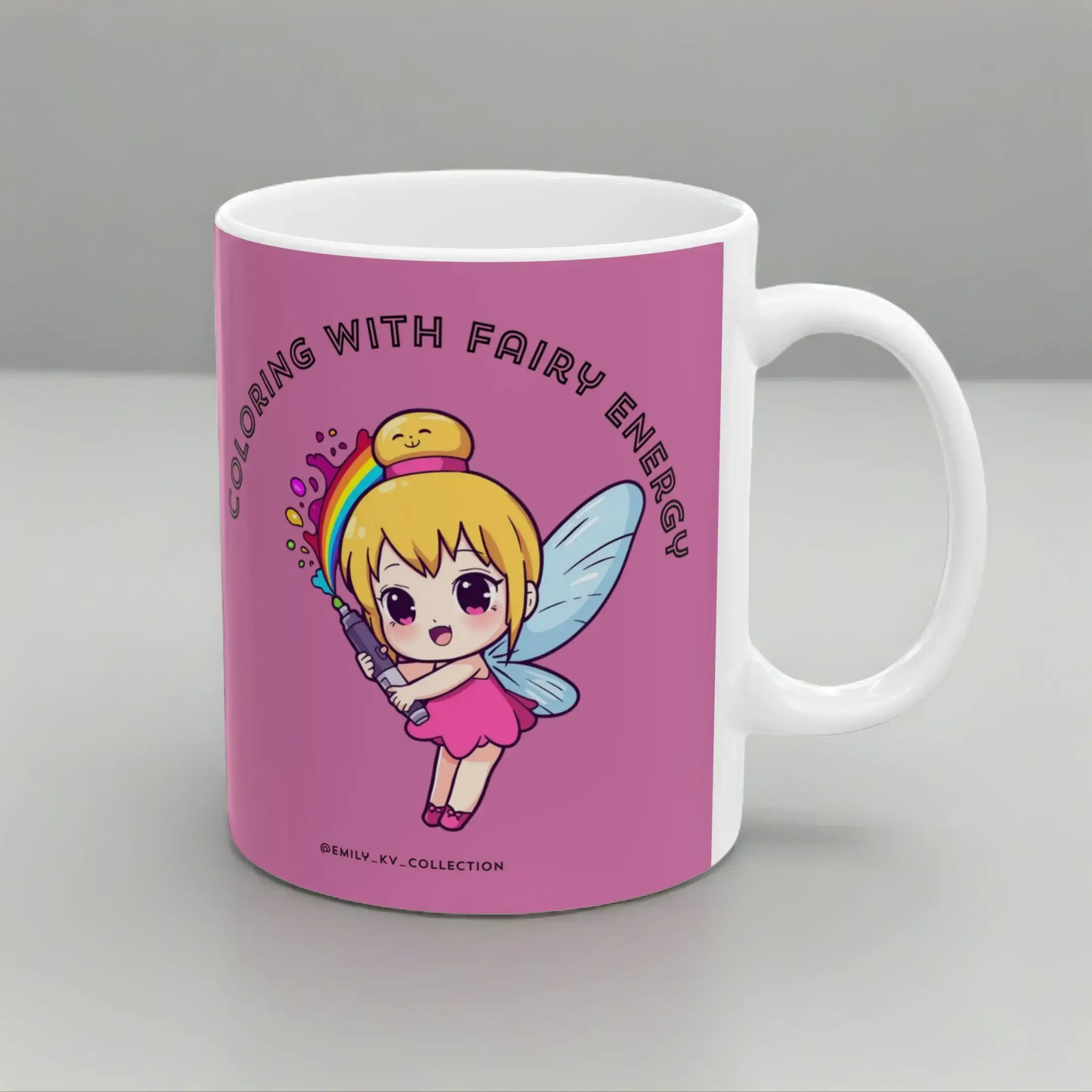 Coloring with Fairy Energy Mug | Cute Fairy Cartoon Ceramic Coffee Cup - PINK