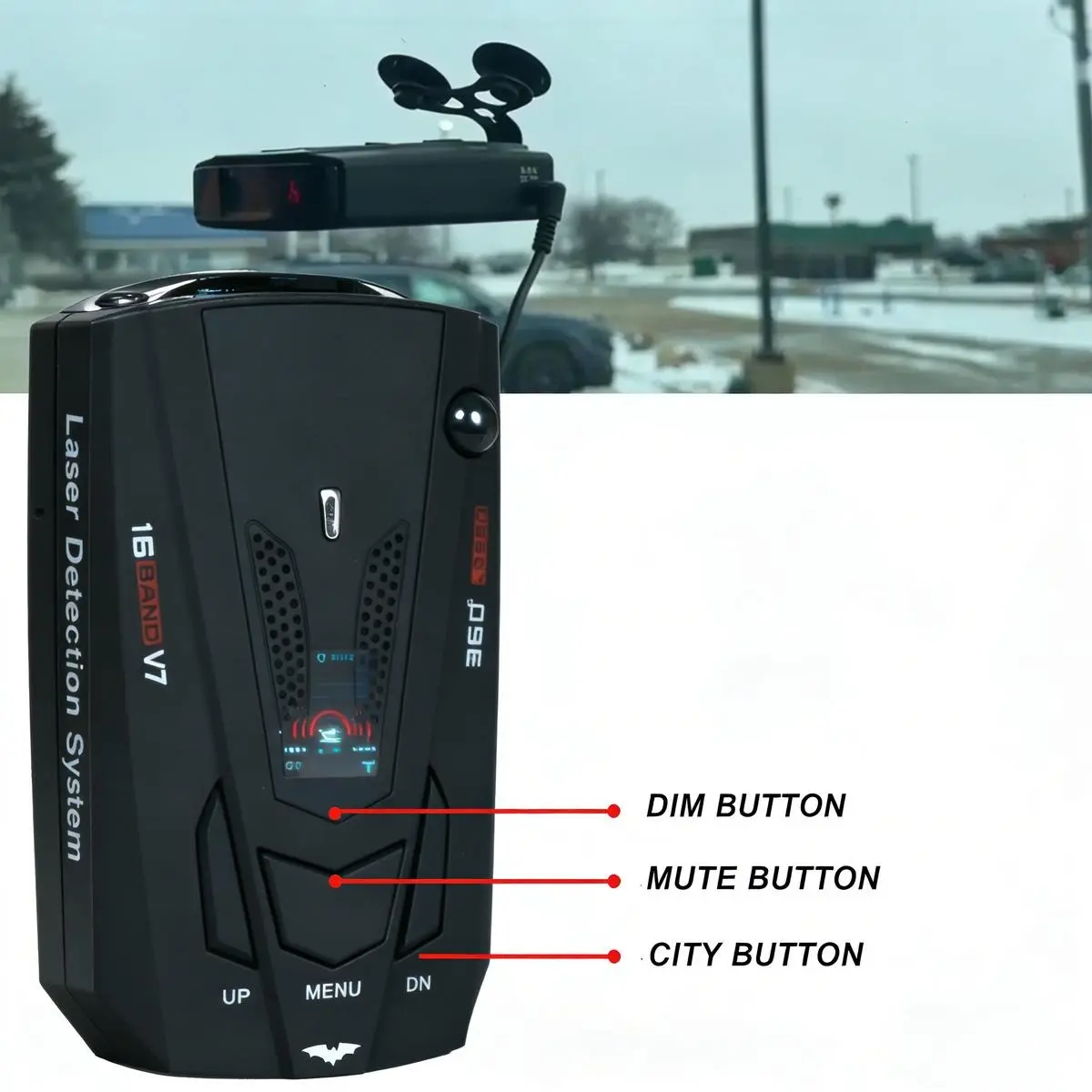 V7 16 Band Laser Radar Detector for Automobile, LED Screen Driving Warning Monitor, Support City Mode & Highway Mode for Road Driving