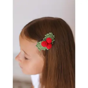 Christmas Crochet Trim Snap Hair Clips, Hair barrettes for kids