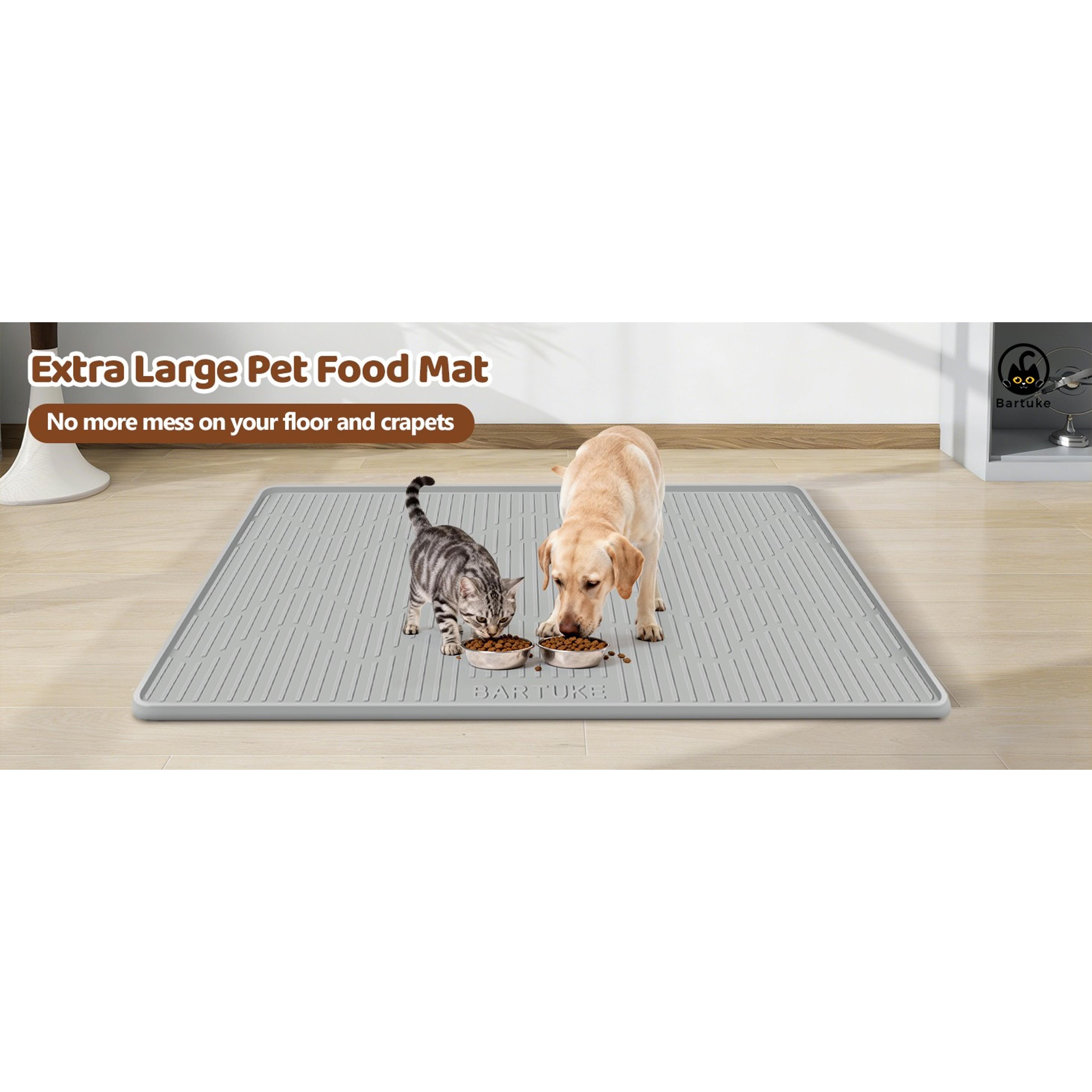Extra Large 46" x 32" Silicone Cat & Dog Food Mat Waterproof Leakproof Pet Feeding Placemat with Raised Edge Grey