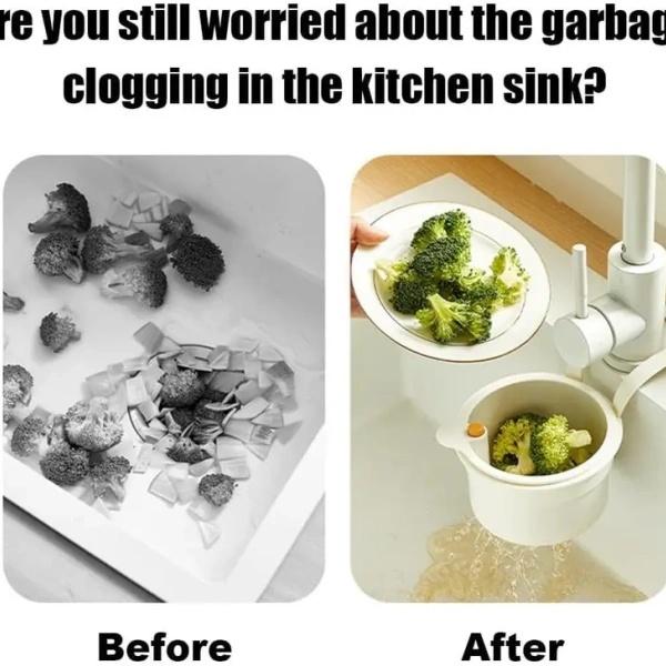 WT-Automatic Dumping Sink Strainer Basket, Multifunctional One -Touch Push-Type Kitchen Sink Faucet Hanging Drain Basket and Strainer - Separate Filter - Vegetable & Fruit Washing Drain (White)