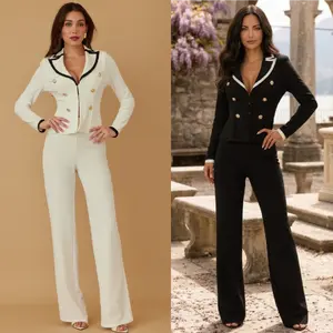 BLAZER SUIT SETS - BUTTONS DETAIL - LONG SLEEVE WITH FLARE PANTS - BUSINESS CASUAL DETAIL