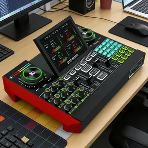 Portable Bluetooth DJ mixer sound card, professional mixer with DJ sound effects, voice changer, AI noise reduction, dual phone live streaming, compatible with iPhone, Android, PC for live streaming, karaoke, podcasts, live PK