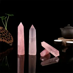Natural Rose Quartz Hexagonal Column, Single-Sided End Design, Soft Pink to Magenta Tones, Meditation Decoration, Halloween Gift, Mineral Specimen Collectible home decor figurine