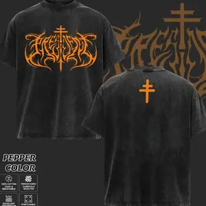 President Band T-Shirt Collection, Gothic Cross Graphic Tee, Retro Deathcore Style Shirt, Dark Religious Metal Inspired Shirts, Vintage Washed Heavy Cotton Band Tee, Gift for Metal Music Lovers, Alternative Merch for Men & Women MXZ