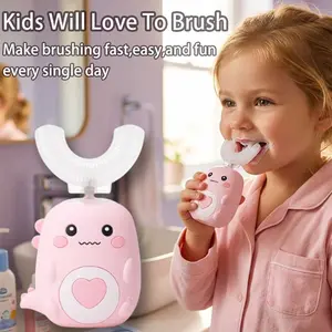 Kids U Shaped Electric Toothbrush, with 3 Cleaning Modes, with 3 Brush Heads, 360° Sonic Automatic Toothbrush, IPX7 Waterproof Cartoon Dinosaur Design