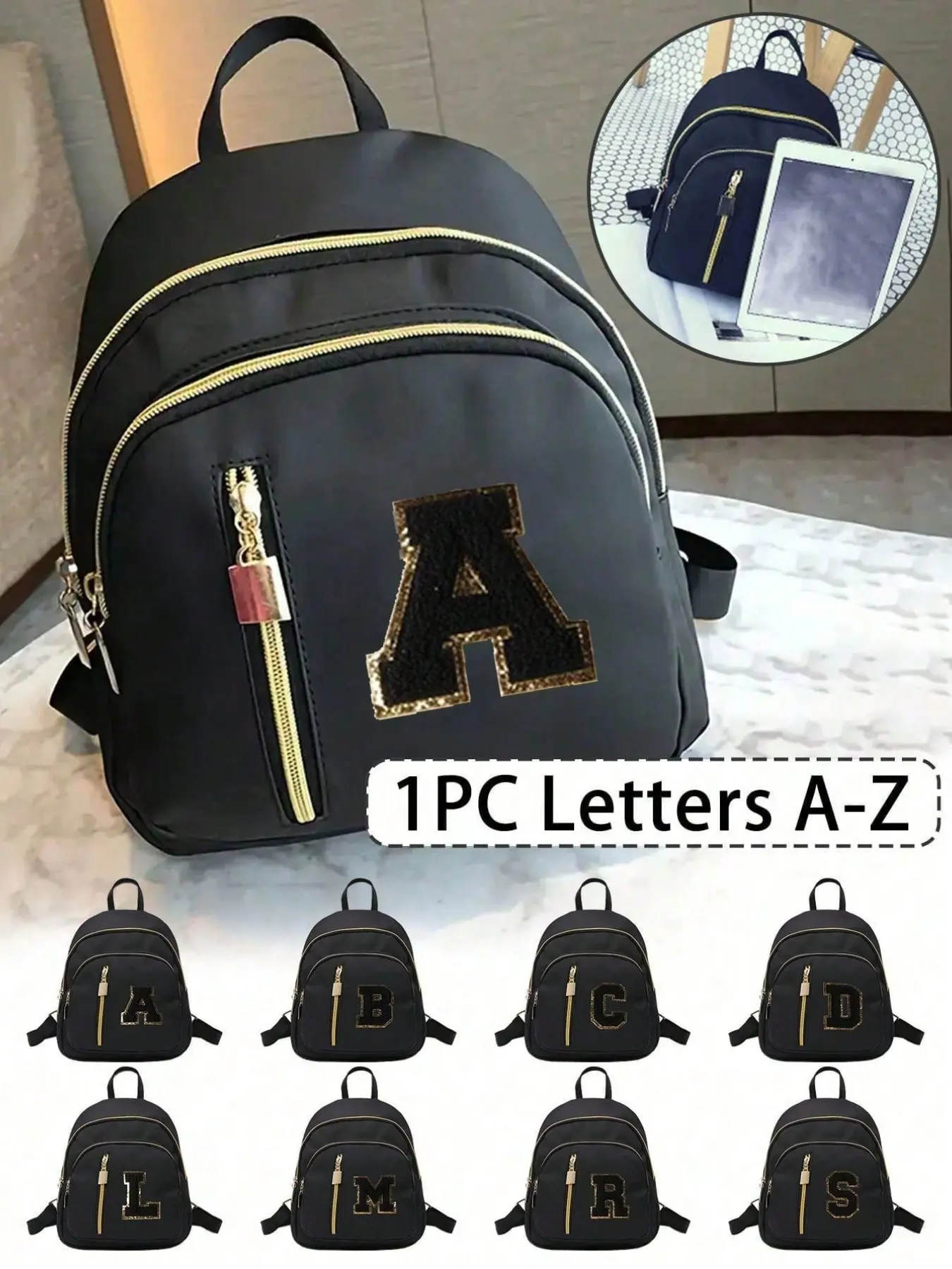 Backpack, Small Gift Exchange, Embroidered Letters A-Z, Multi-Functional Design, Large Capacity, Girls' School Bag, Travel Essentials, Stylish Daypack, Backpack For School