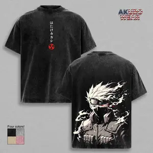 Kakashi Hatake Sharingan T-Shirt, Vintage Washed Naruto Graphic Tee, Copy Ninja Oversized Anime Streetwear, Unisex Casual Apparel