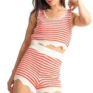 Hailey Tank and Shorts Set - Coral and Cream Striped Top with Matching Shorts for Hailey Collection short sets women Suits