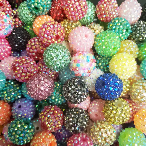 DBC Rhinesone Beads 20mm Bubblegum Rhinestone Bead Variety Color Pack 15pcs per Bag Adjustable Beaded Design Crystal Craft Kit for Beadable Pens Keychains