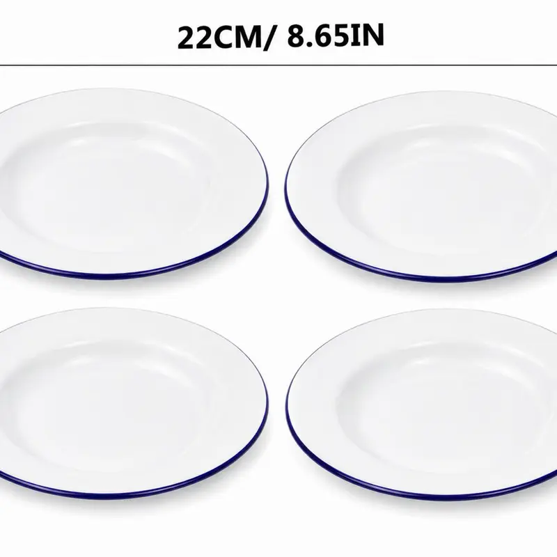 22CM/8.65IN White Plates with Blue Edges - Set of 6