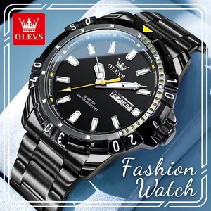 OLEVS 5560 Men's Black Stainless Steel Quartz Watch, 30M Waterproof Day-Date Classic Casual Wristwatch