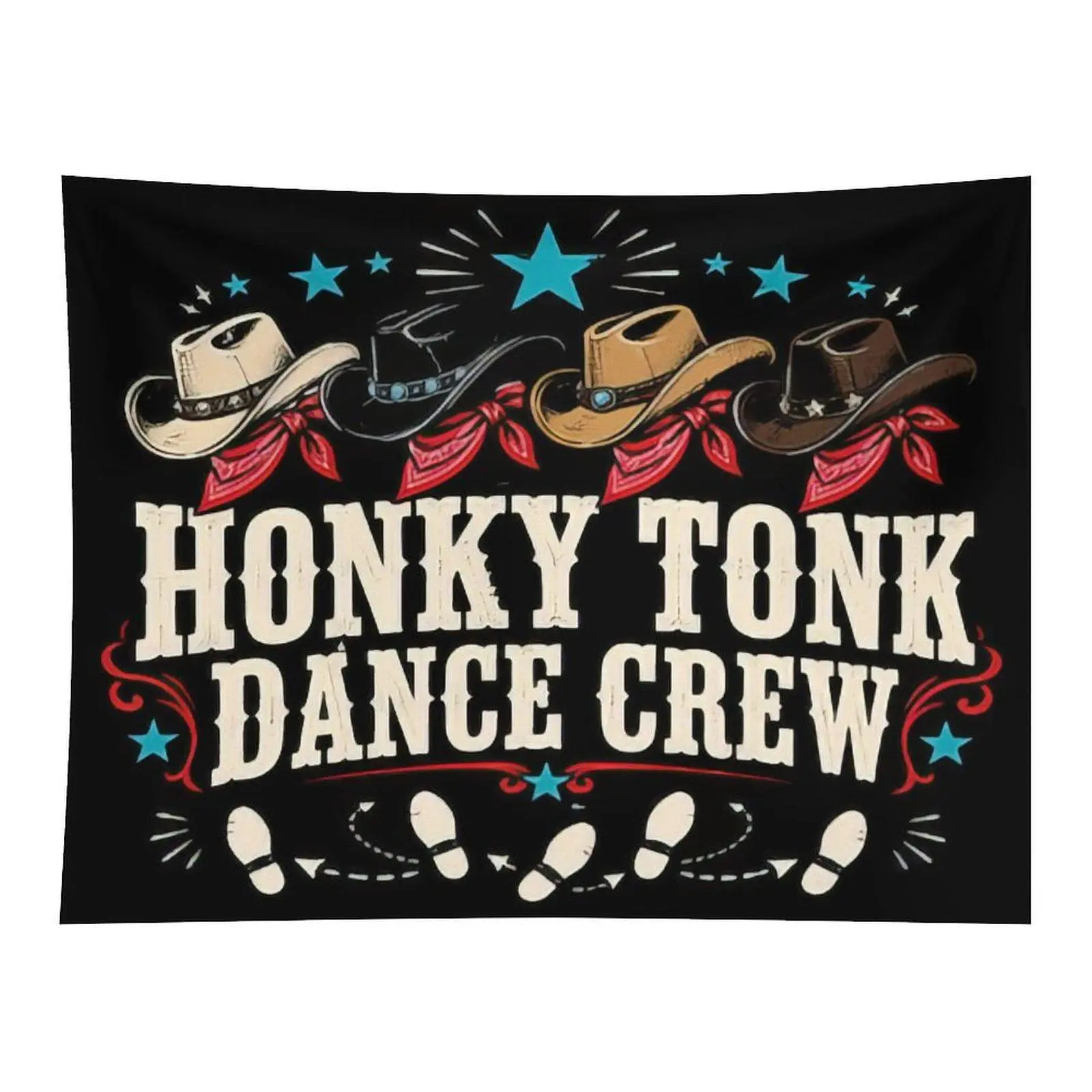 Honky Tonk Dance Crew Western Cowboy Hat Retro Country Music Art Wall Tapestry Vintage Style Decoration for Living Room Space