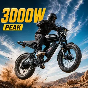 SAMEBIKE Pilot Retro Adult Electric Moped-Style Bike, 3000W Peak Motor, 50KM/H Max Speed, 48V 36Ah Dual Battery 280KM Range, 20"x4.0 Fat Tire, Hydraulic Brakes Mountain E-Bike