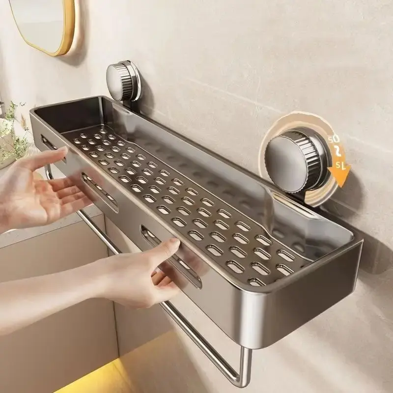 Simple to Install Suction Cup Shower Organizer, Shower Organiser, Shower Caddy Adhesive - Heavy-Duty Rust-Resistant Plastic Wall-Mounted Shelf with Adhesive, Space-Saving Bathroom Storage for Shampoo, Soap & Toiletries, Bathroom Organizers, 50cm/19.69inch