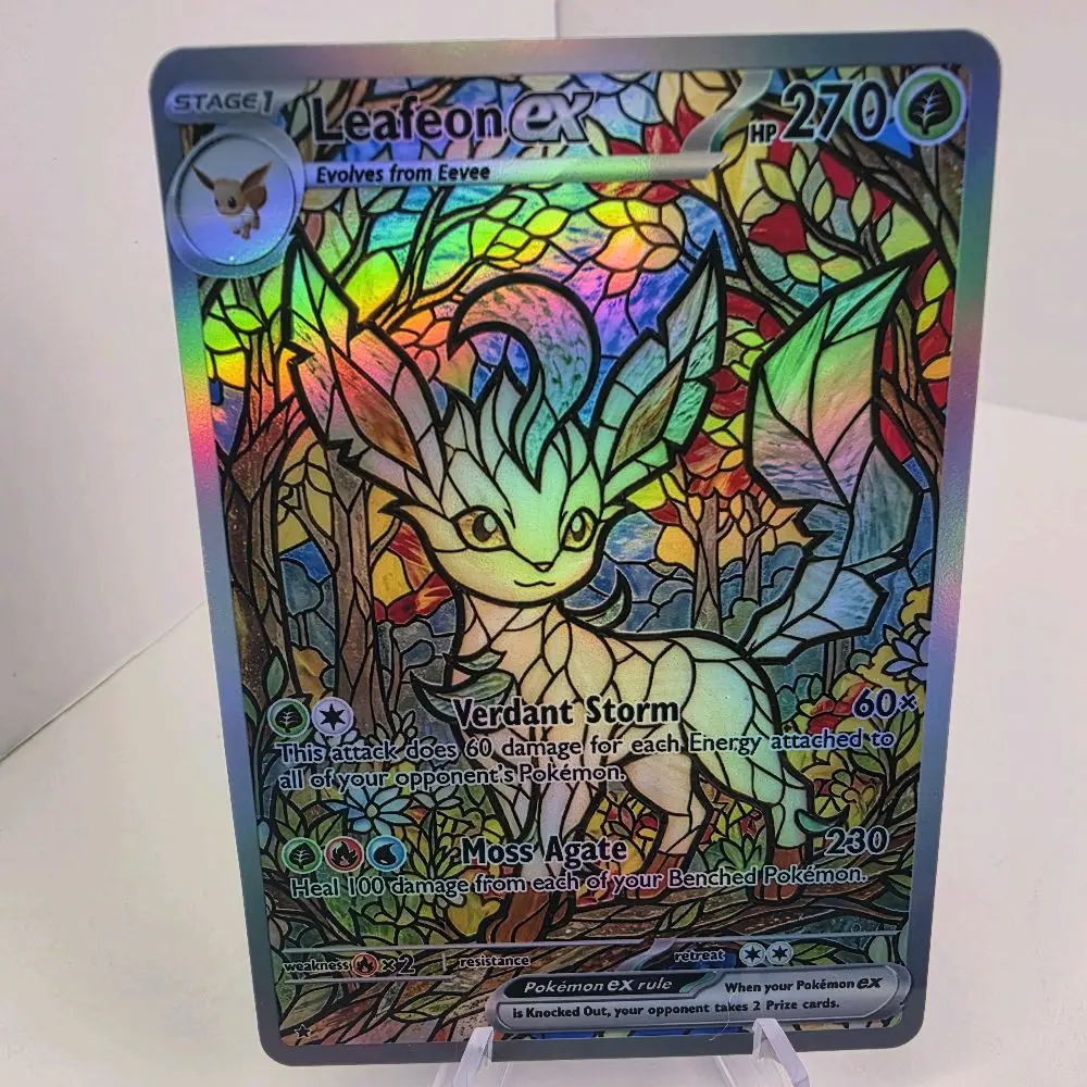 Stained Glass Leafeon ex - Rainbow Holo Custom - Fanart - Holo & Textured Holo