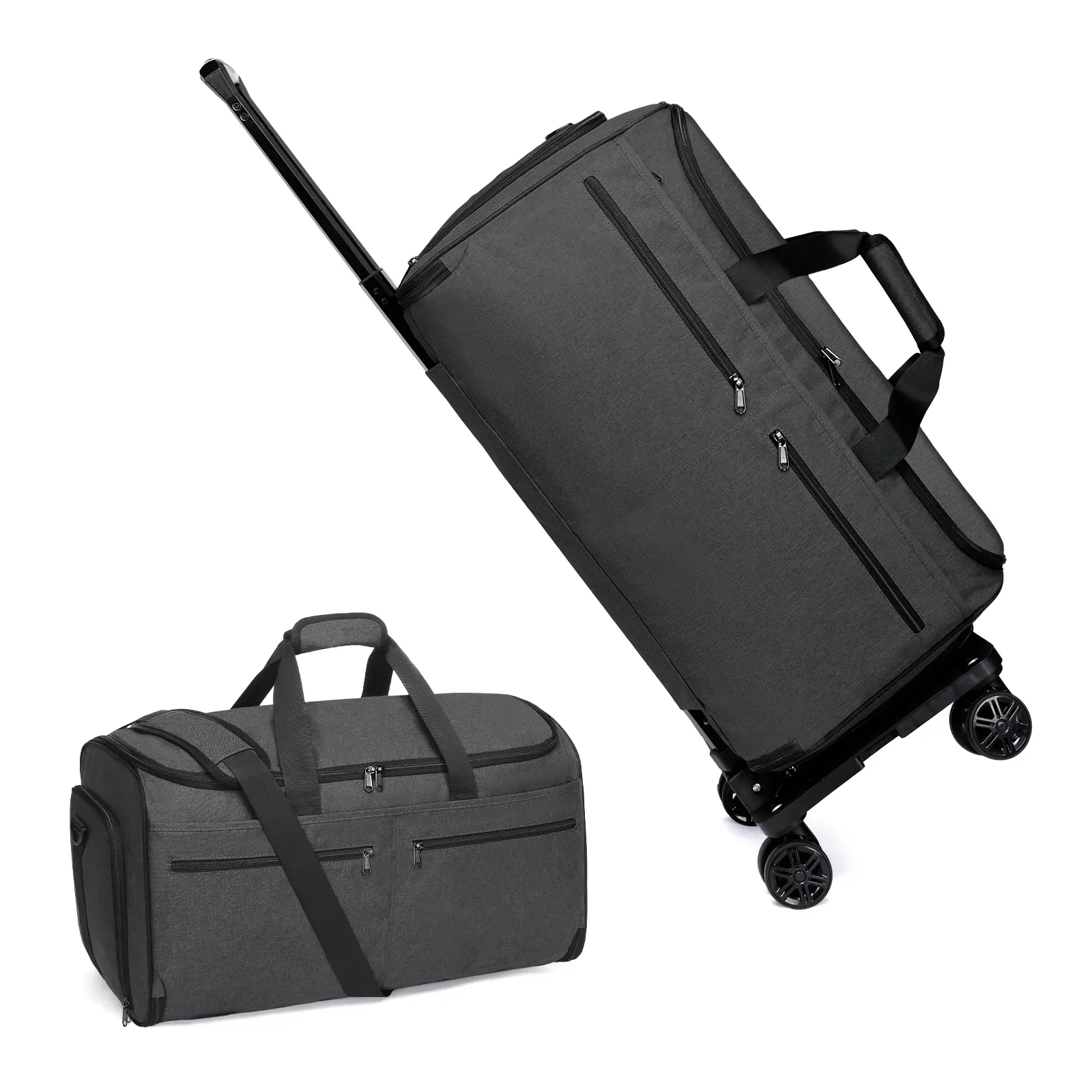 Convertible Garment Duffel Bag, 55L Lightweight Rolling Luggage with Detachable Trolley, Water-Resistant Oxford for Business Travel, Durable Luggage, Lightweight Luggage