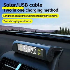 Tire Pressure Monitoring System, Solar/Battery Powered, Wireless TPMS with 4 External Sensors & 6 Alarm Modes, LCD Display, Real-time Tire Pressure Monitor System, Ideal for RV SUV MPV Truck Sedan (0-87 PSI)