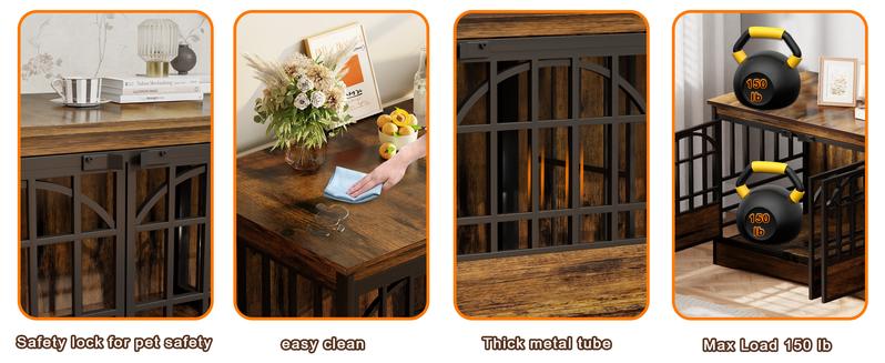 COZPAW 86 Inch Double Dog Crate Furniture for 2 Dogs, Decorative Dog Kennel Indoor TV Stand, Heavy Duty Wooden Dog Cage for Large Medium Dogs Sized Dog Pet House with Divider (Brown)