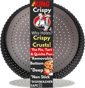 Why Holes: For The Crispiest Crusts.King Crispy's Deep Pie, Tart & Quiche Pan.A Non-Stick, Removable Bottom, Dishwasher Safe, Perforated Pie Pan Baking Plate Dish (9 inch x 2 Deep).