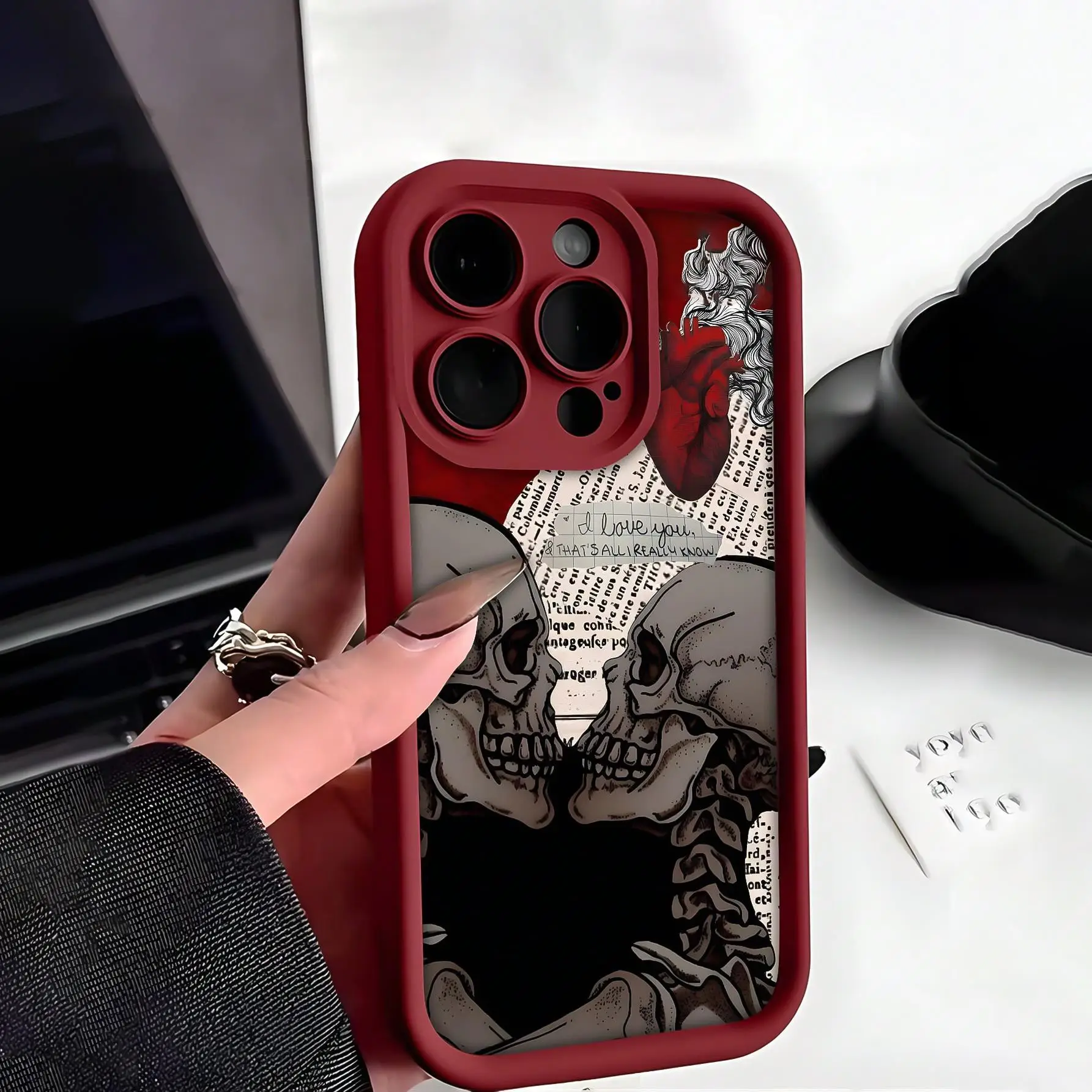Halloween Vintage Skull Love Fashion Pattern Matte Embossed Tpu Soft Shockproof Waterproof Phone Case Compatible with iPhone Models for iPhone 16 15 1