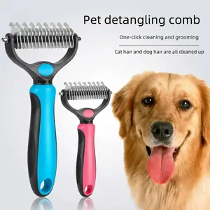 New Pain-Free Dematting Undercoat Rake for Long-Haired Dogs & Cats, Dual Shedding Brushes with Double-Sided Design, Deshedding Grooming Tool for Tangles & Fur Removal, Reduces Loose Hair & Mats Easily