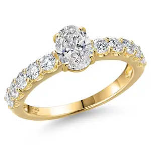 14K Yellow Gold Lab Grown Diamond Engagement Ring For Women | 1.35 Cttw | Oval 7X5MM | Gemstone April Birthstone | DEF Color | VVS-VS Clarity