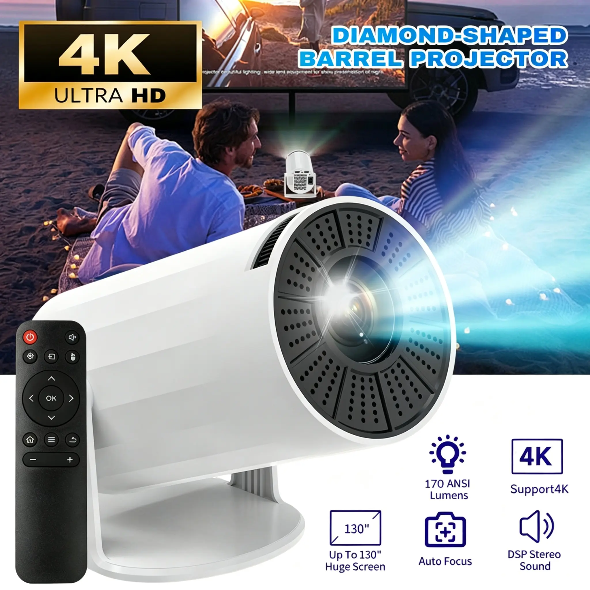 Multifunctional Portable Mini Home Video Projector, Wireless 2.4G/5G WiFi-6 & Bluetooth 5.4 Connection, 4K Decoding, iOS/Android Screen Mirroring Adapter, 130-Inch Display, Audio Support, Home & Outdoor Use Holiday Gift