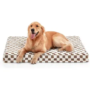 Bed for Large Dogs, XLarge   Bed with Removable Washable Cover, Cute Modern Plush & Memory Egg Crate   Bed, 42 x 28 inch, Brown