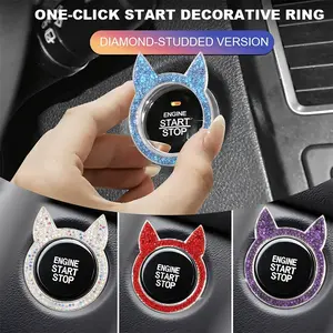 Cat Ear Car Bling Crystal Push Start Button Cover, Cute Car Interior Accessory for Women & Friends, Stylish Auto Decoration Gift Idea, Car Interior Decorative