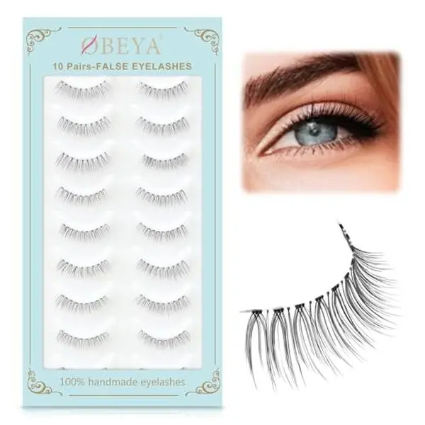 Soft Fluffy False Eyelashes 10 Pairs Full Eyes Lash 3D Faux Lashes Transparent Natural Band Soft Lightweight Fake Lashes Natural Look (FB10)