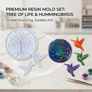 4pcs Tree of Life Resin Molds with Hummingbird Design, Reusable Epoxy Silicone Molds for DIY Wall Art, Layered Casting Molds for Home Decor, Perfect for Beginners & Craft Lovers girl graphic