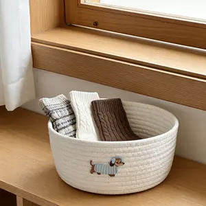 1pcs Desktop Woven Storage Basket, Cartoon Dog Design, Home Organizer, Living Room Table Basket, Perfect Gift Box