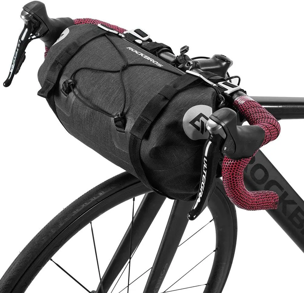 ROCKBROS 7L-14L Waterproof Nylon+TPU Bikepacking Handlebar Bag, Watertight Elastic Cords Dry Pack for MTB, Mountain & Road Drop-Bar Bikes - Adventure Gear Sports & Outdoor Accessory, Rolling Shape, Bike Cover
