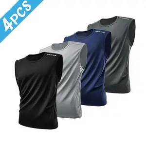 4-Pack Men's Sleeveless Fitness Vest - Quick-drying fabric, crew neck design, reflective details, full marks for fitness, leisure and sports styling