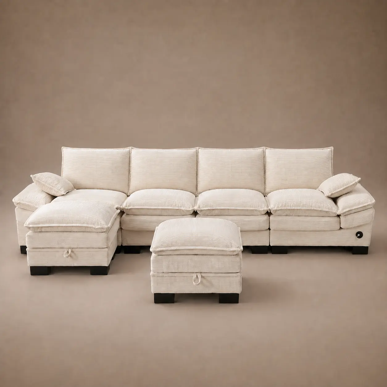 Ivory Cloud Modular Sectional with Storage Ottoman