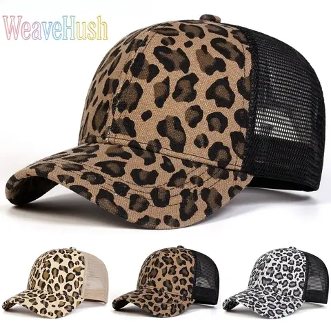 2026 New Spring Summer Korean Style Pure Cotton Unisex Leopard Print Trucker Baseball Cap - Cotton Mesh, Lightweight, Adjustable Strap, Hats for Women, All Seasons Sports & Outdoor Beach Hat for Daily Streetwear