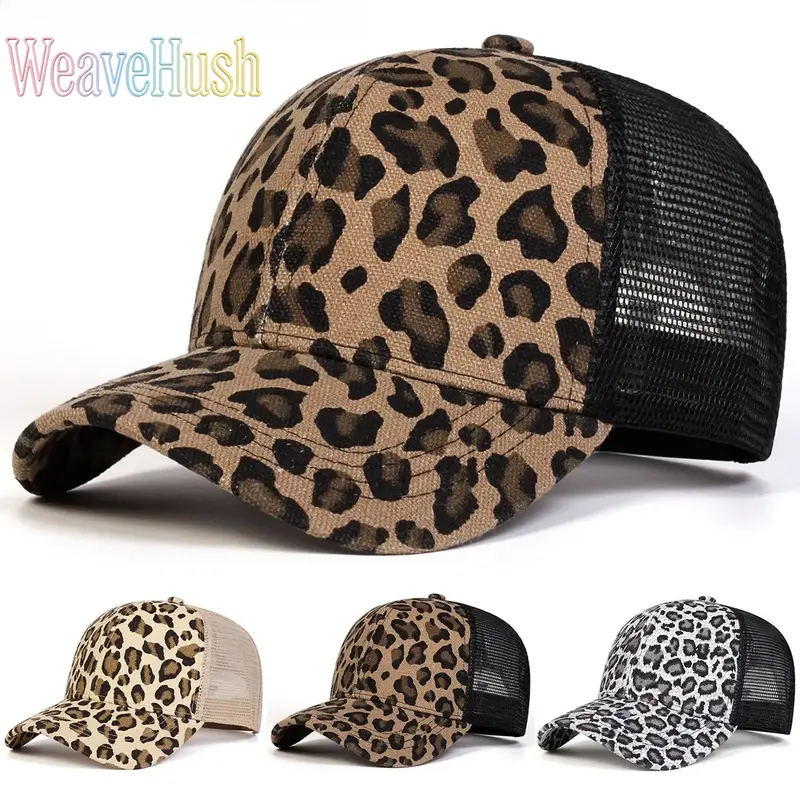 2026 New Spring Summer Korean Style Pure Cotton Unisex Leopard Print Trucker Baseball Cap - Cotton Mesh, Lightweight, Adjustable Strap, Hats for Women, All Seasons Sports & Outdoor Beach Hat for Daily Streetwear