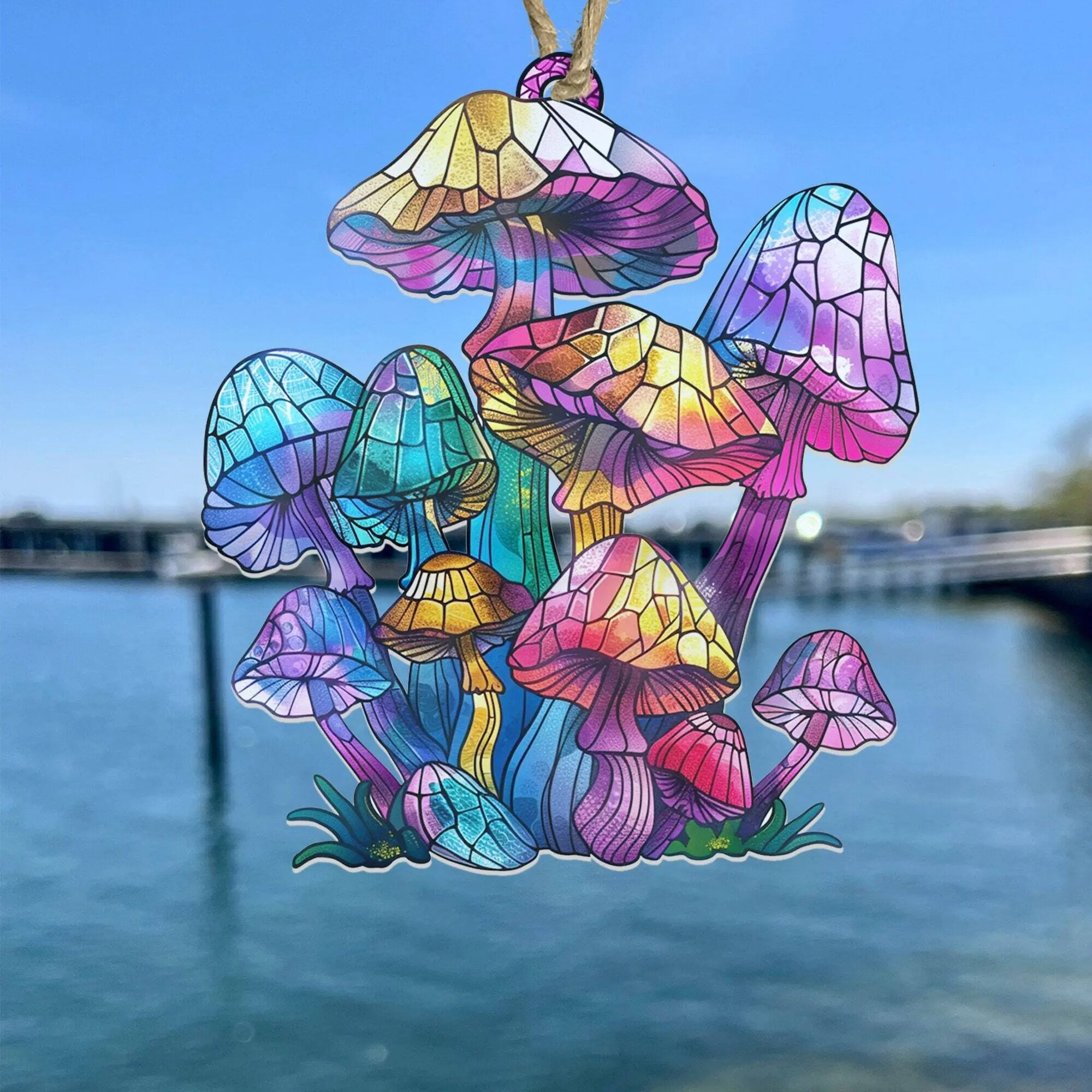 Stained Glass Mushroom Ornament, Mushrooms Suncatcher, Plant Acrylic Window Hanging Art Decor, Home Decoration