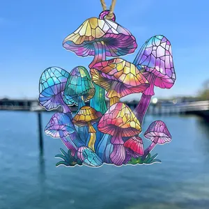 Stained Glass Mushroom Ornament, Mushrooms Suncatcher, Plant Acrylic Window Hanging Art Decor, Home Decoration