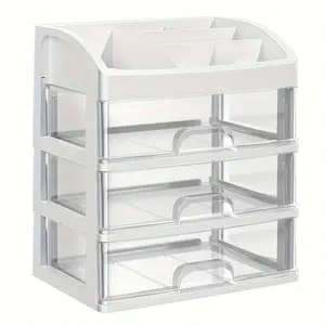 Transparent Makeup Storage Box with 3 Drawers, 4-Layer Plastic Organizer – Pearl Treasure Box Design for Cosmetics, Vanity Desk & Bathroom