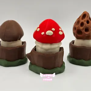 LayersinGreen 3d Printed Fall Autumn Mushroom Clickers Pack of 3 Handheld Fidget Toys with Red Cap Morel Mushroom Design